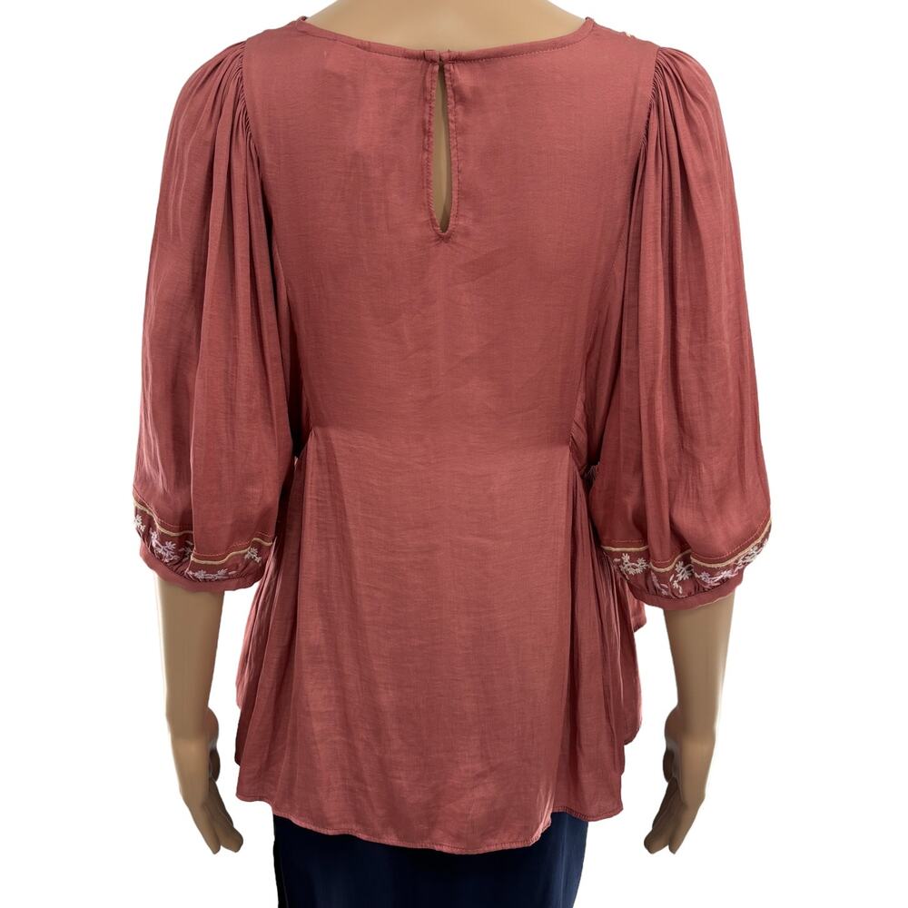 Anthropologie Dolan Pink Rose Embroidered Half Sleeve Top - Picture 9 of 13